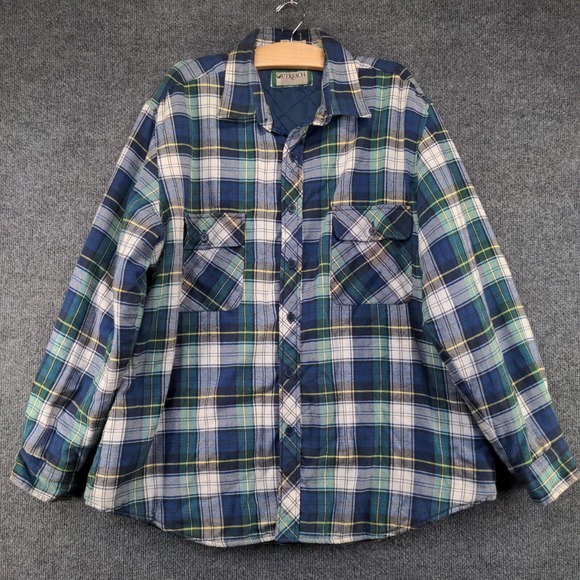 Outreach Men's Quilted Lined Flannel Shirt Jacket Multicolor XL Plaid Pockets - Picture 2 of 13